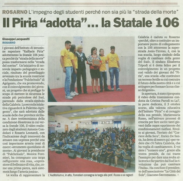 I ragazzi del Liceo “R.Piria” adottano la Statale 106